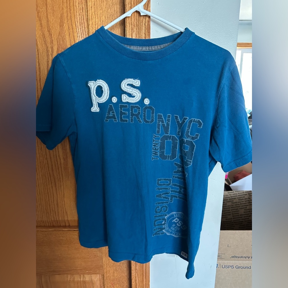 Aeropostale Teal Blue Graphic Short Sleeve Tee